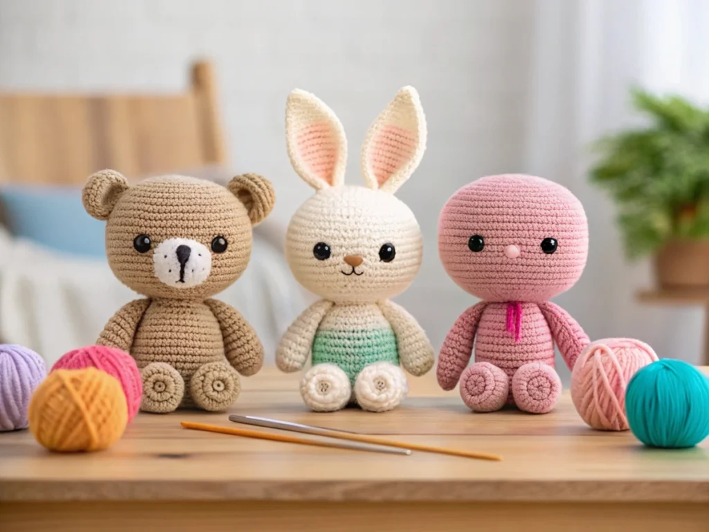 What is Amigurumi?Cute amigurumi dolls arranged on a table showing their popularity and handmade appeal