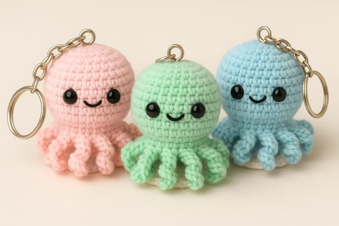 Molly the Octopus crochet doll with a smiling face and curled tentacles