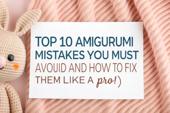 Featured blog image showing the title 'Top 10 Amigurumi Mistakes You Must Avoid' with soft crochet-themed visuals and icons illustrating common beginner errors.
