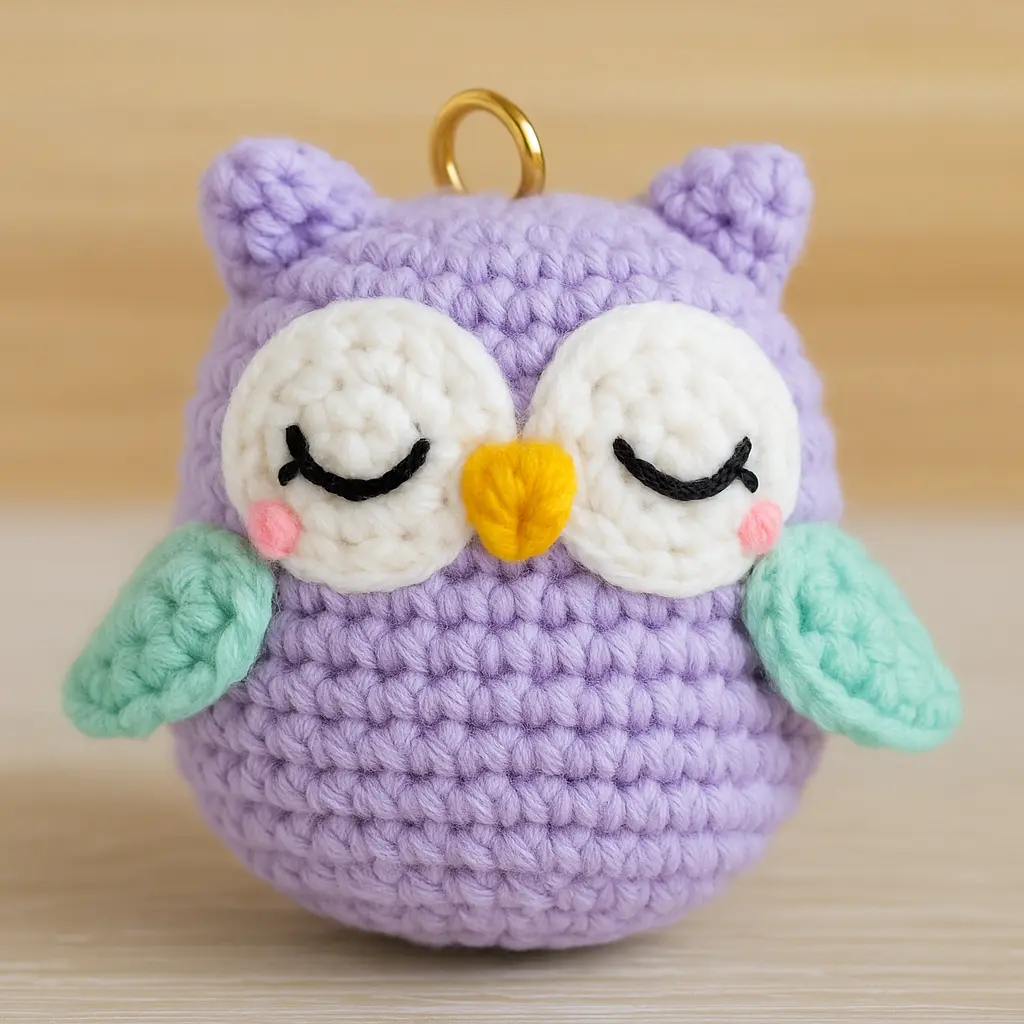 Amigurumi owl free pattern finished lavender owl keychain