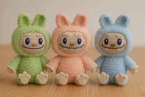 Free crochet Labubu pattern pink doll with tools