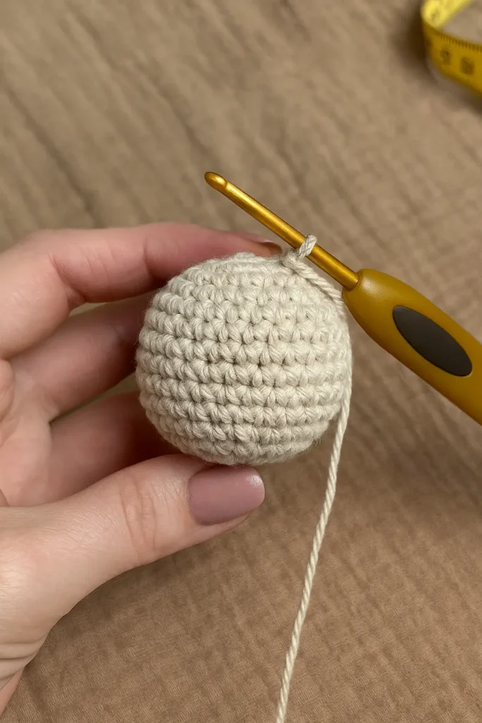 Crochet Labubu head made with beige yarn