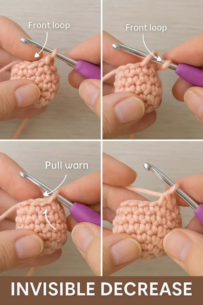 Step-by-step invisible decrease crochet tutorial