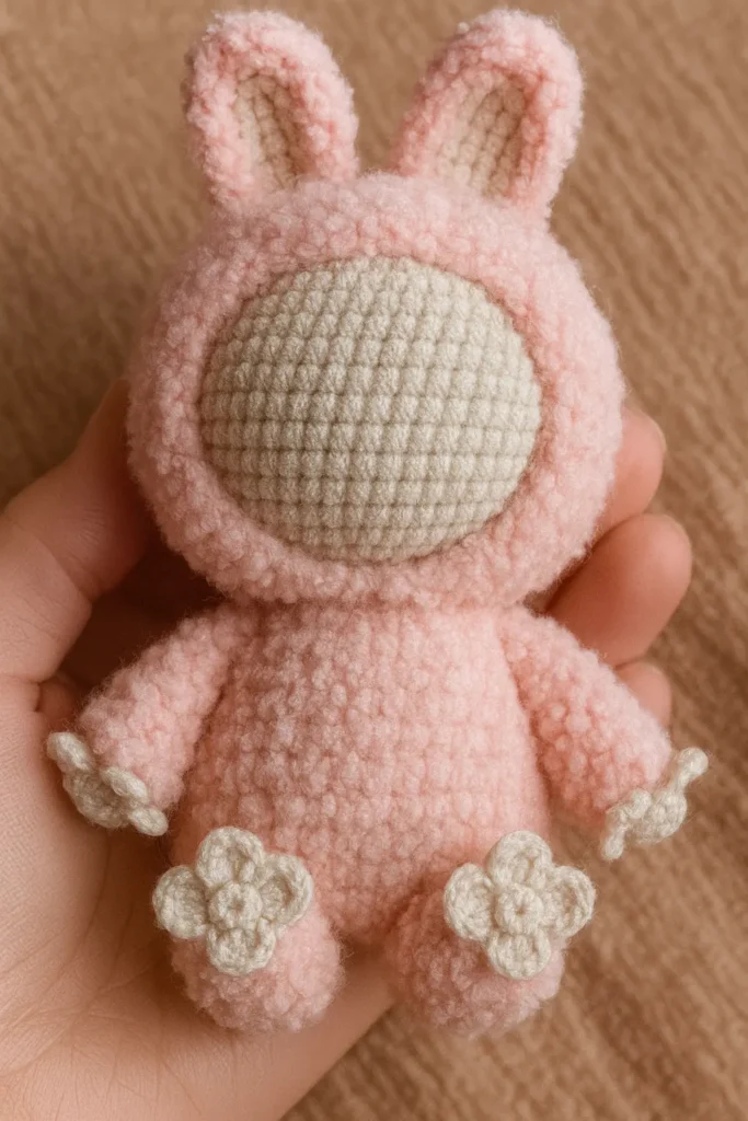 Assembled crochet Labubu without face details