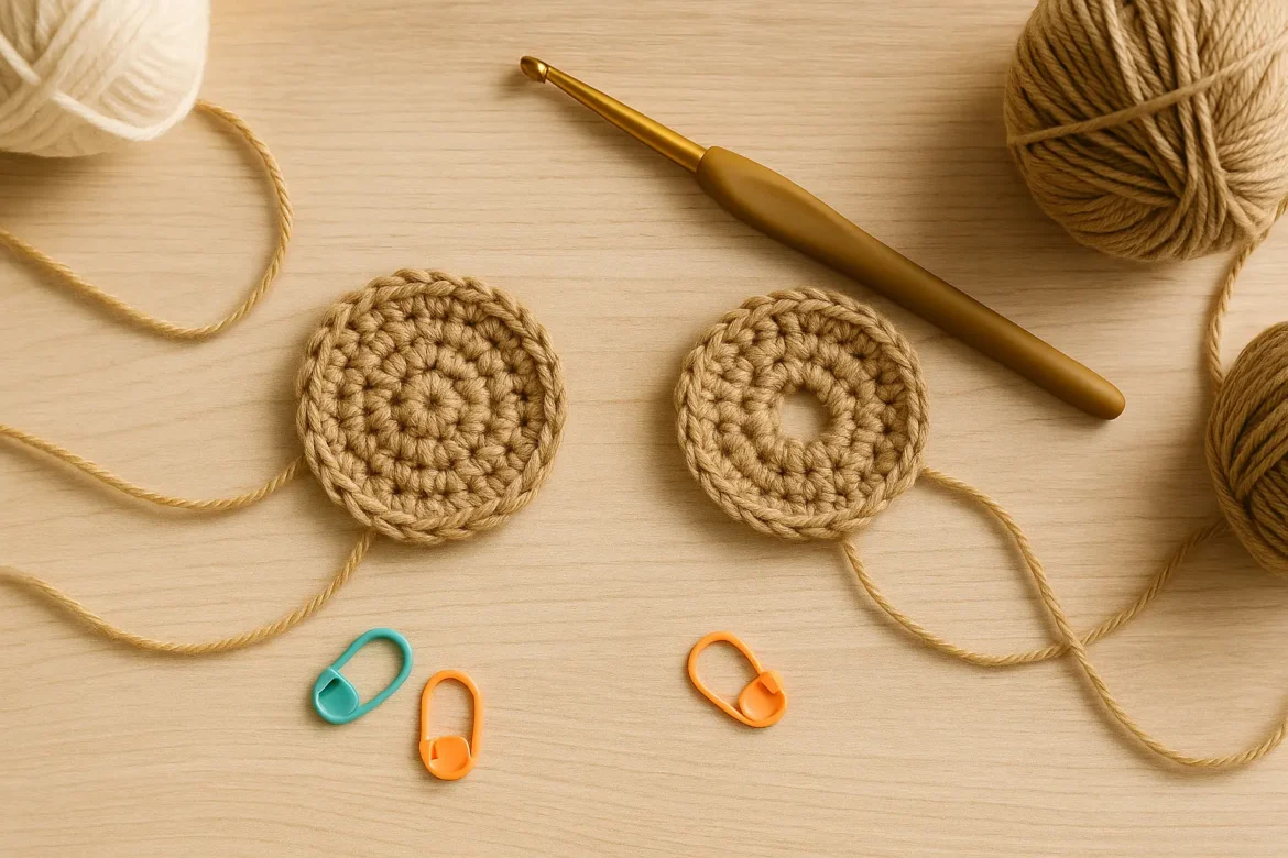 Magic ring vs chain circle comparison in a crochet workspace