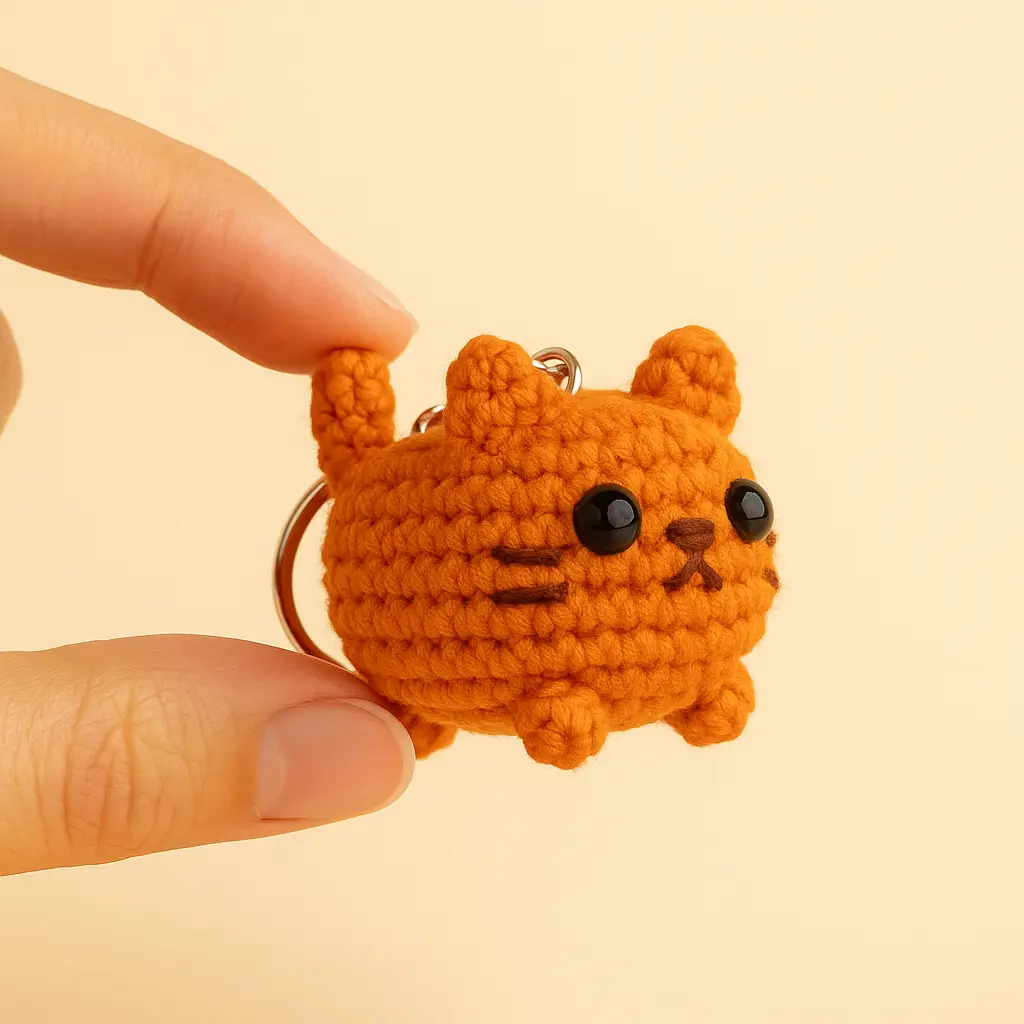 mini loaf cat crochet pattern keychain with cute amigurumi cat face
