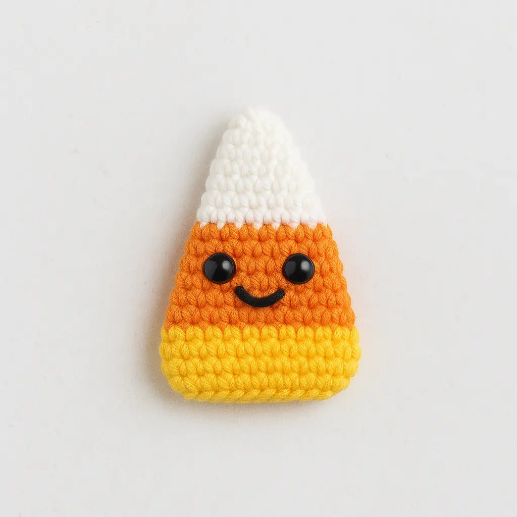 amigurumi candy corn crochet pattern with safety eyes and blush