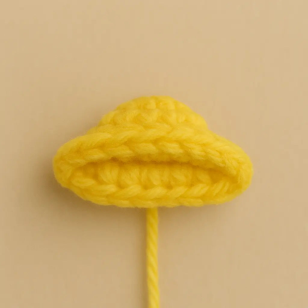 Yellow crochet beak for amigurumi duck keychain