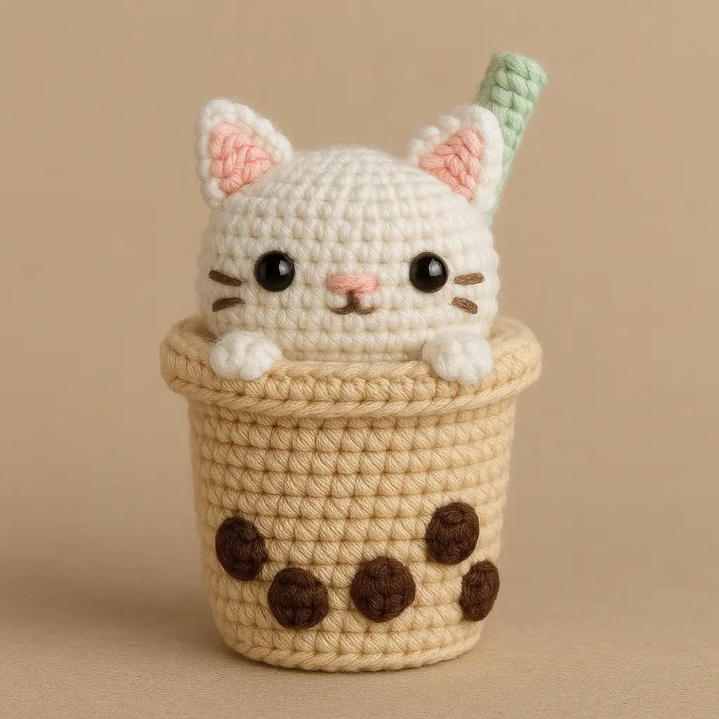 finished boba cat amigurumi crochet plush