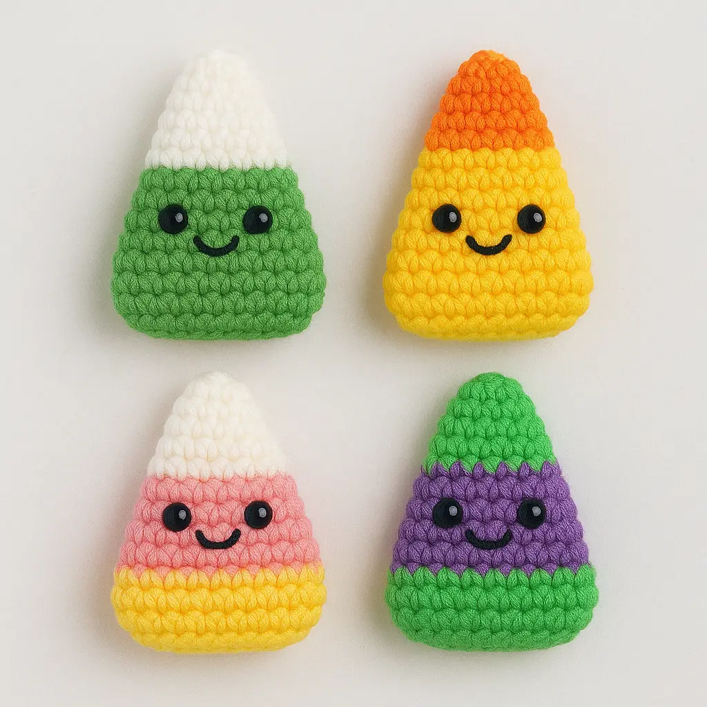 color variations of crochet pattern for candy corn in different yarns