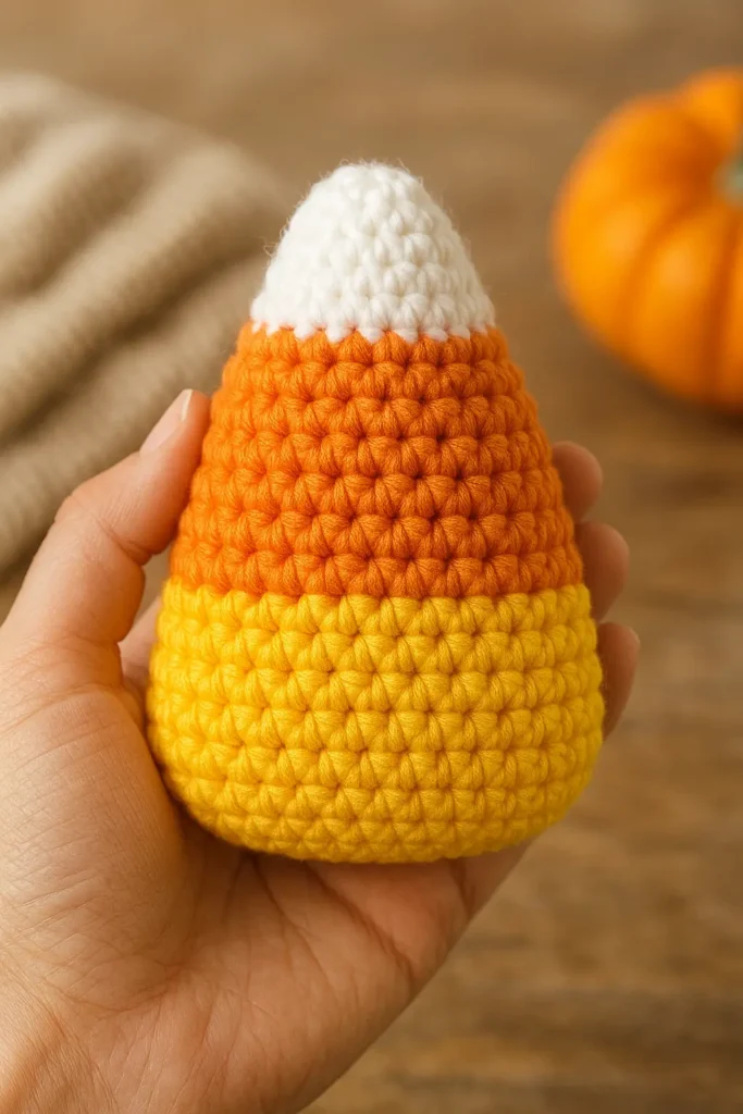 crochet pattern for candy corn finished plush toy