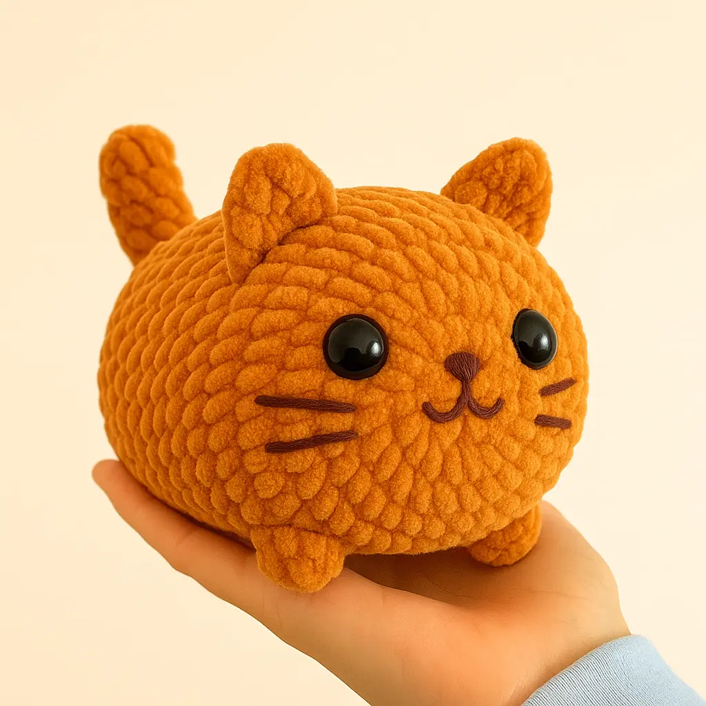 ute loaf cat crochet face with embroidered whiskers and black eyes