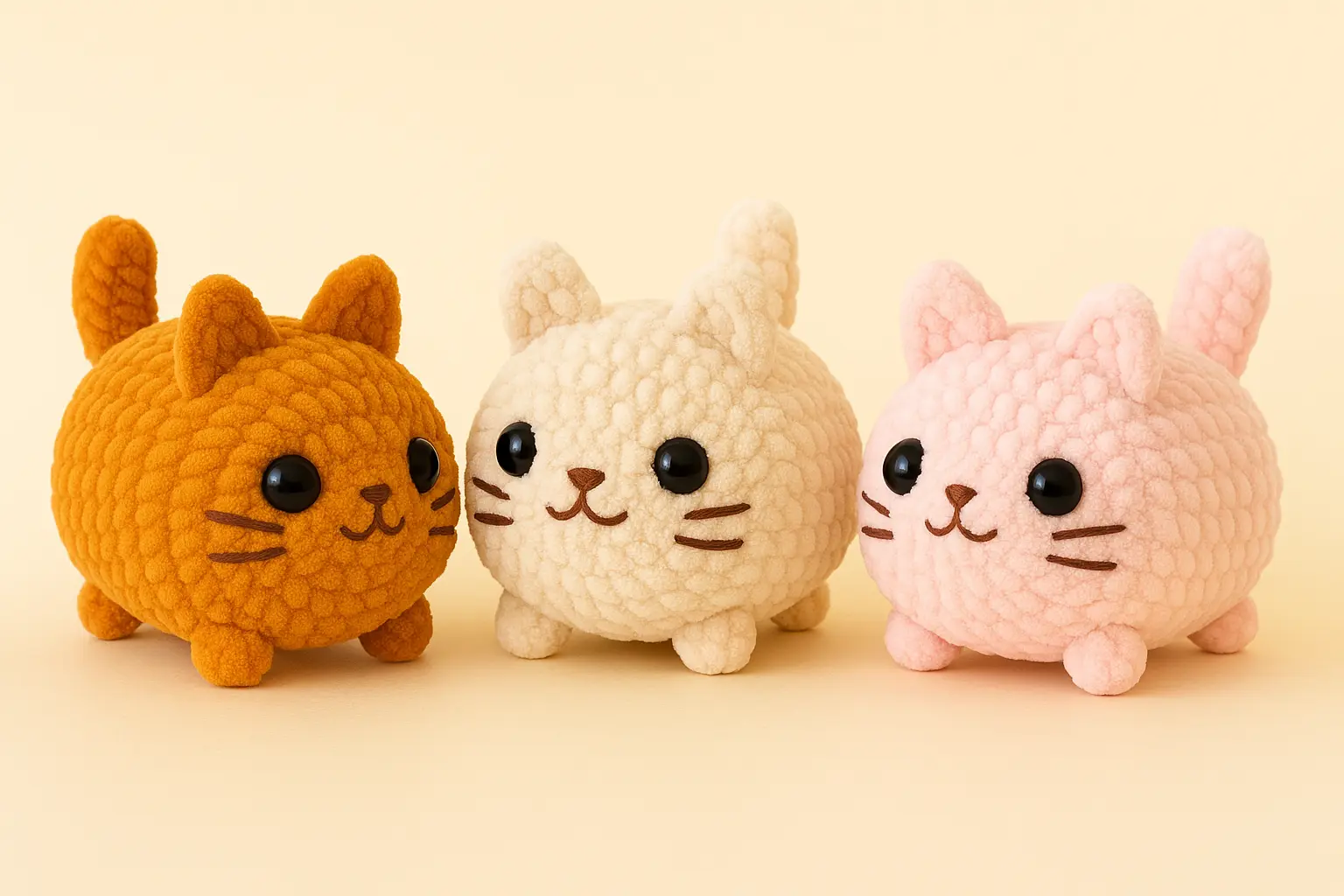 loaf cat crochet pattern final plushie set with three amigurumi cats