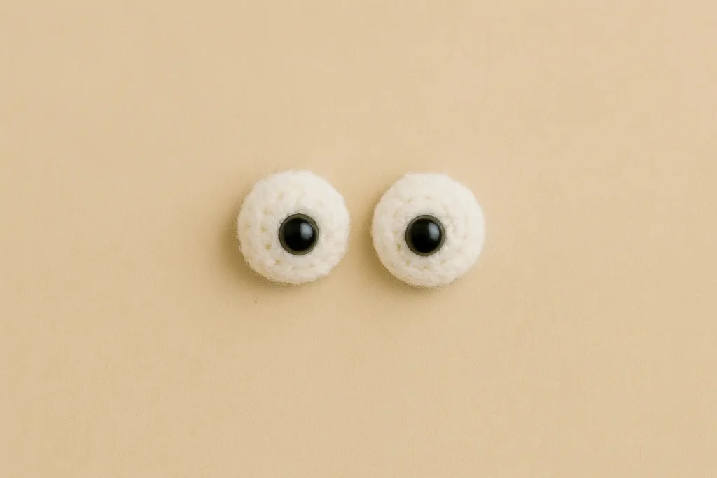 Crocheted white eyes with black pupils for amigurumi duck