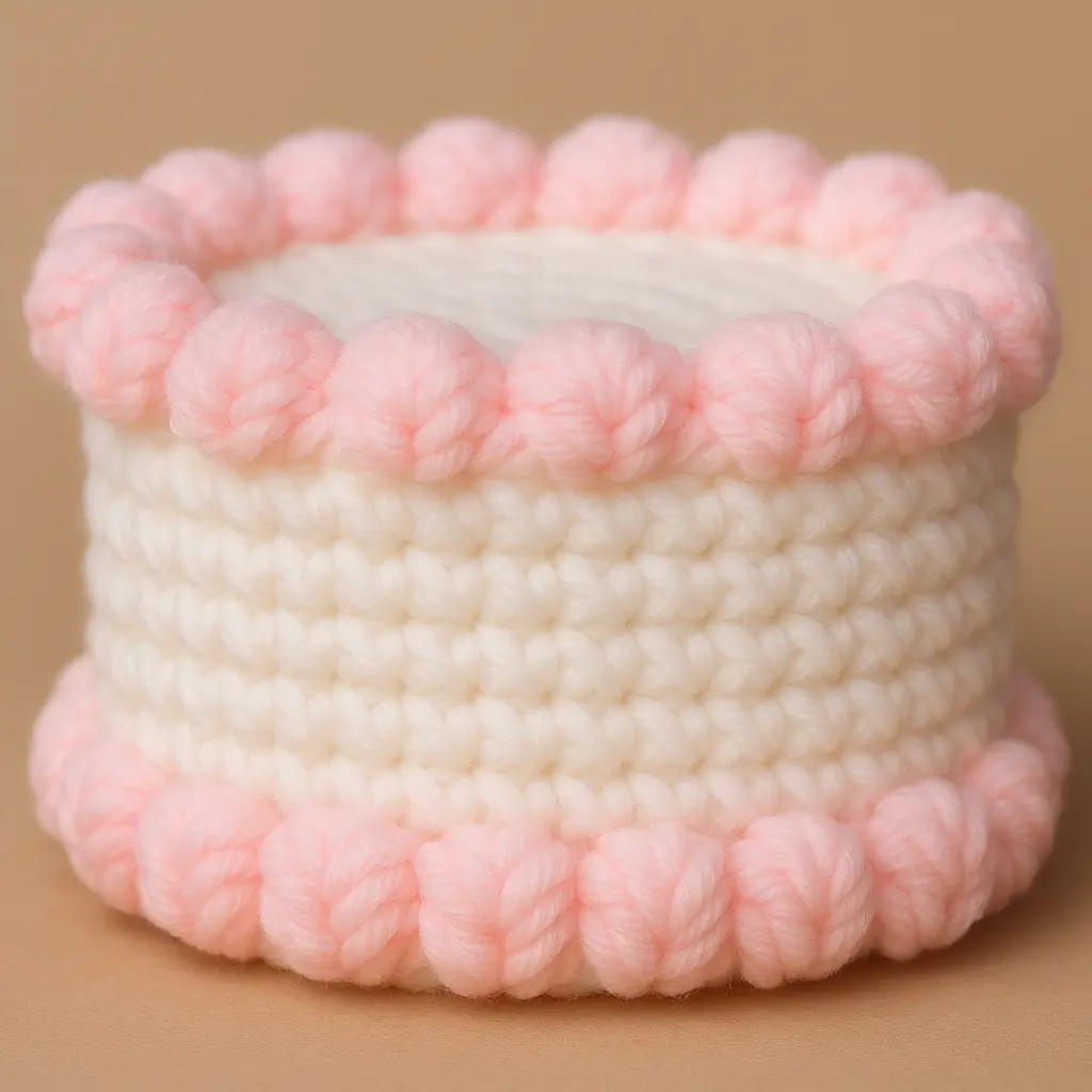 crochet mini cake amigurumi with cream frills