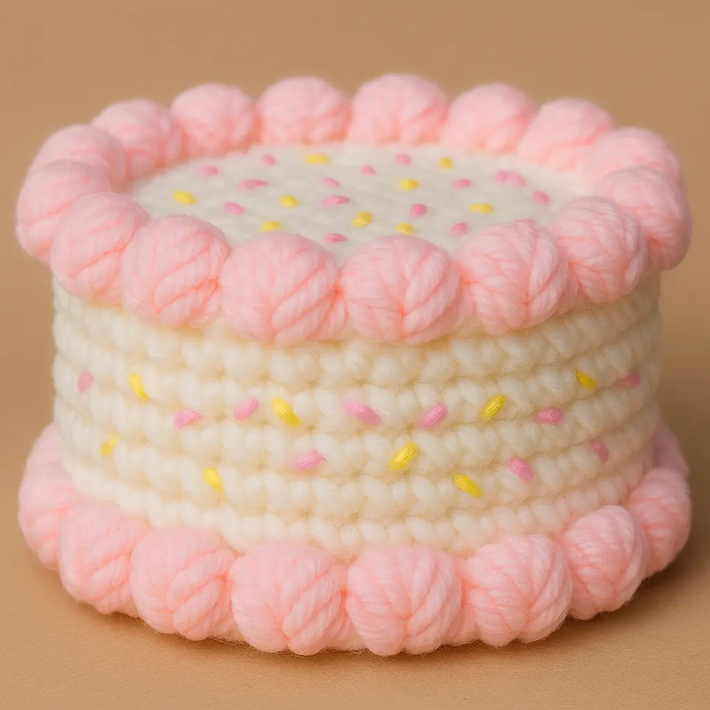 crochet mini cake amigurumi with sprinkles