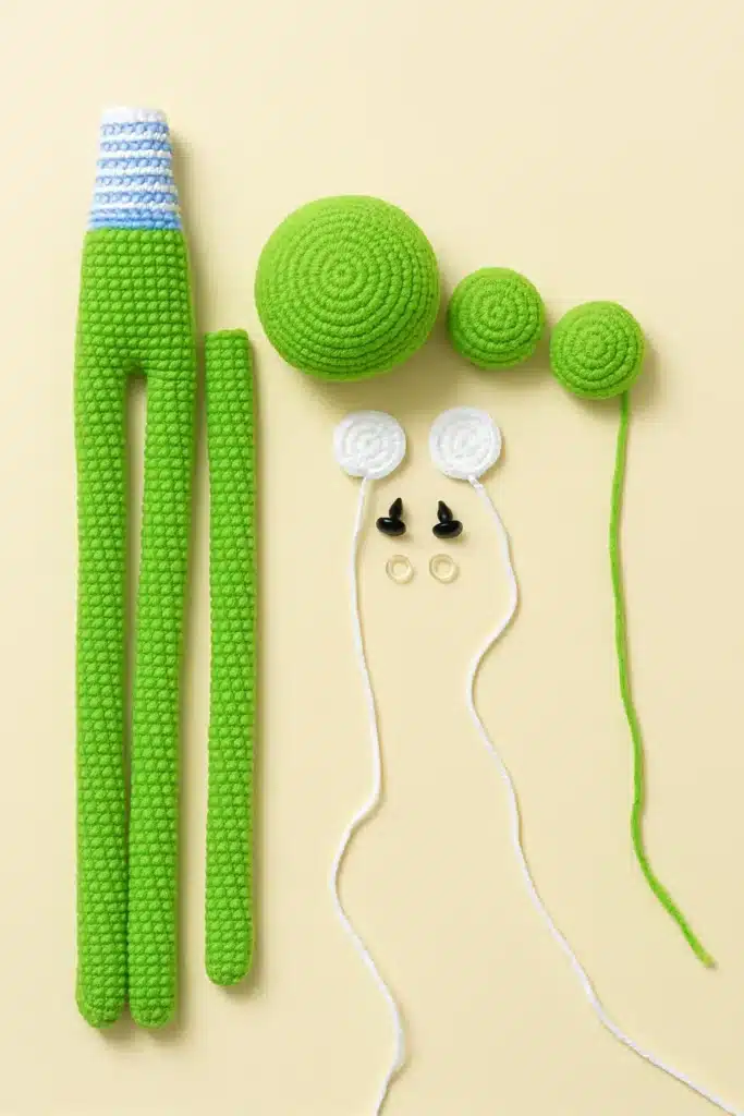 leggy frog crochet pattern body parts pieces
