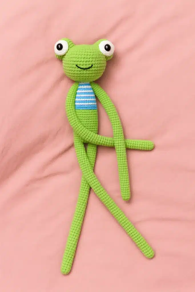 finished leggy frog crochet plush free pattern