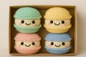 no-sew crochet macaron pattern pastel dessert set