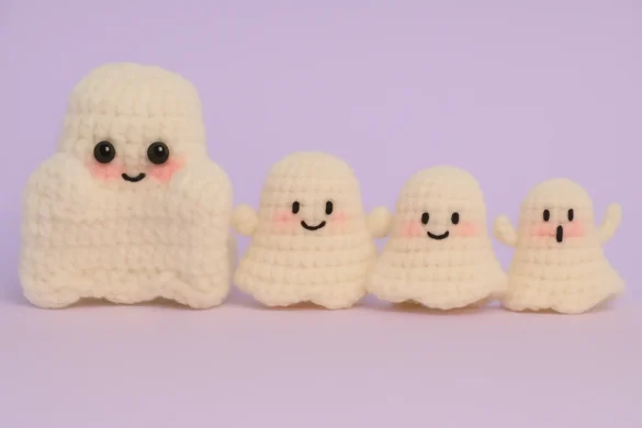 Crochet ghost pattern free — four cute amigurumi ghosts: Peekaboo, Bell, Wide Skirt, Layered