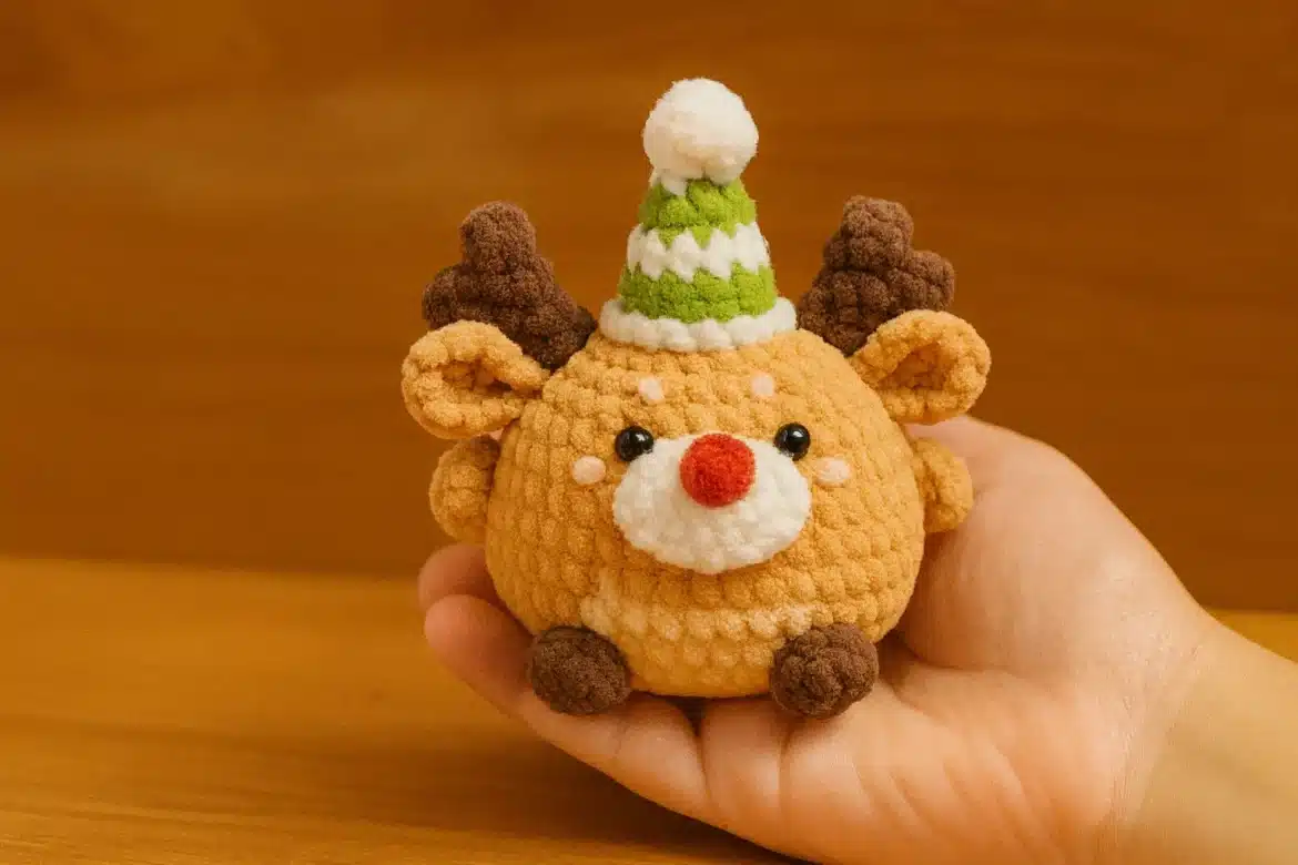 Little reindeer amigurumi in hand – free crochet reindeer pattern
