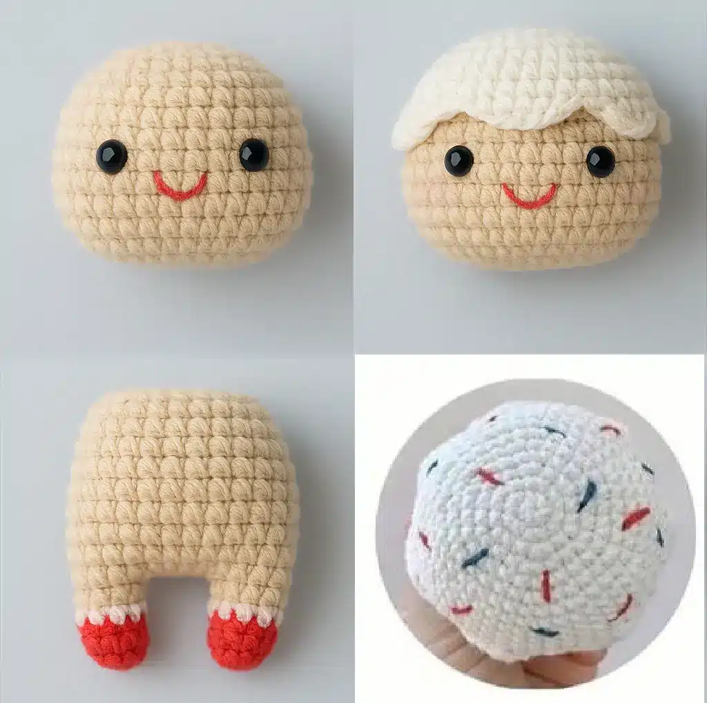 Free crochet gingerbread man pattern – head, body and icing cap step by step