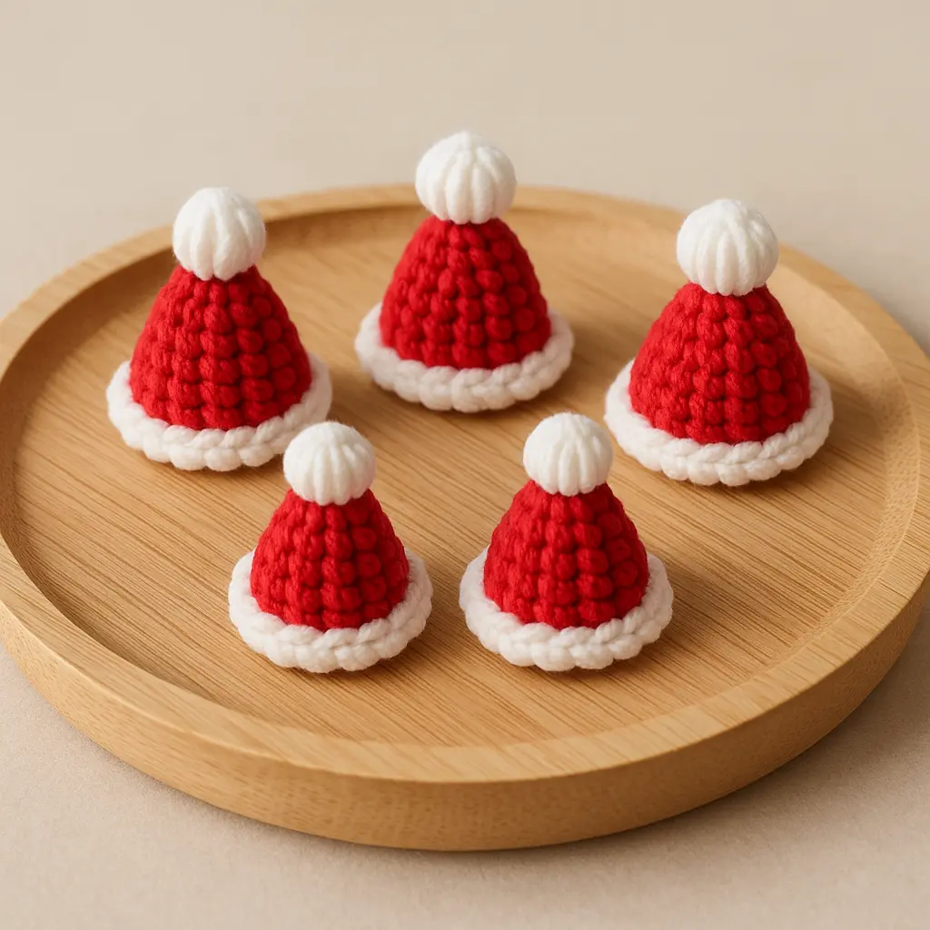 mini santa hat crochet pattern variations with puff pom-poms
