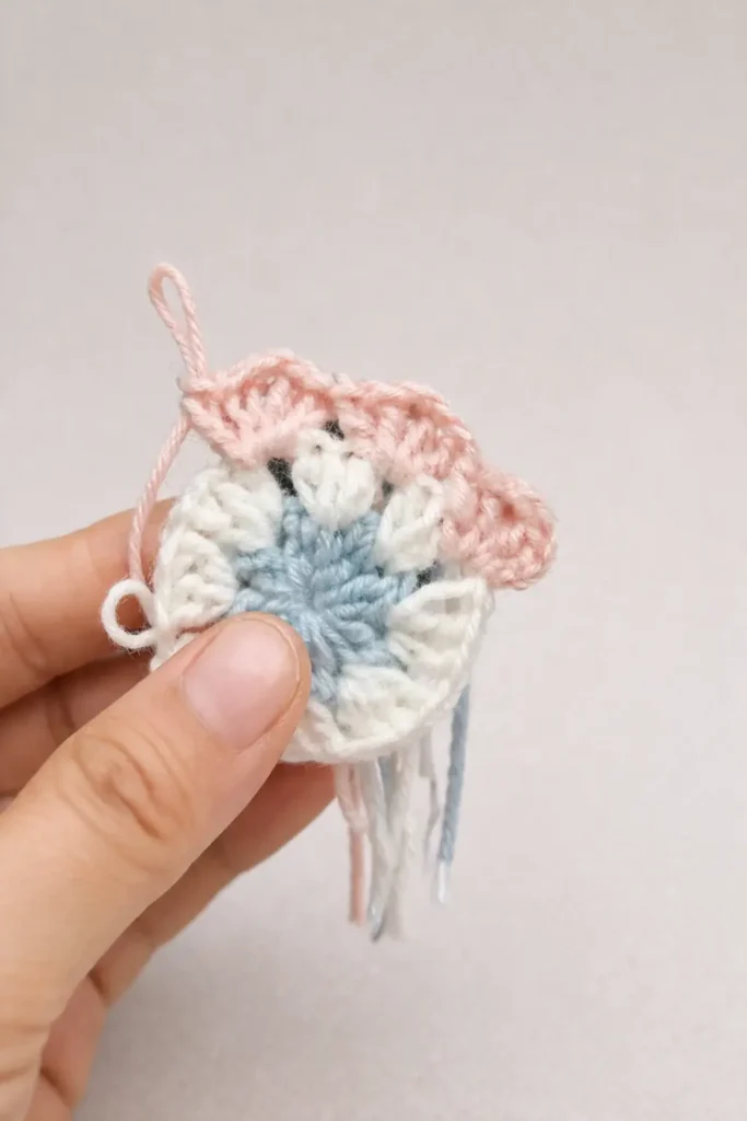 Pastel floral granny square crochet pattern pink petal round beginning