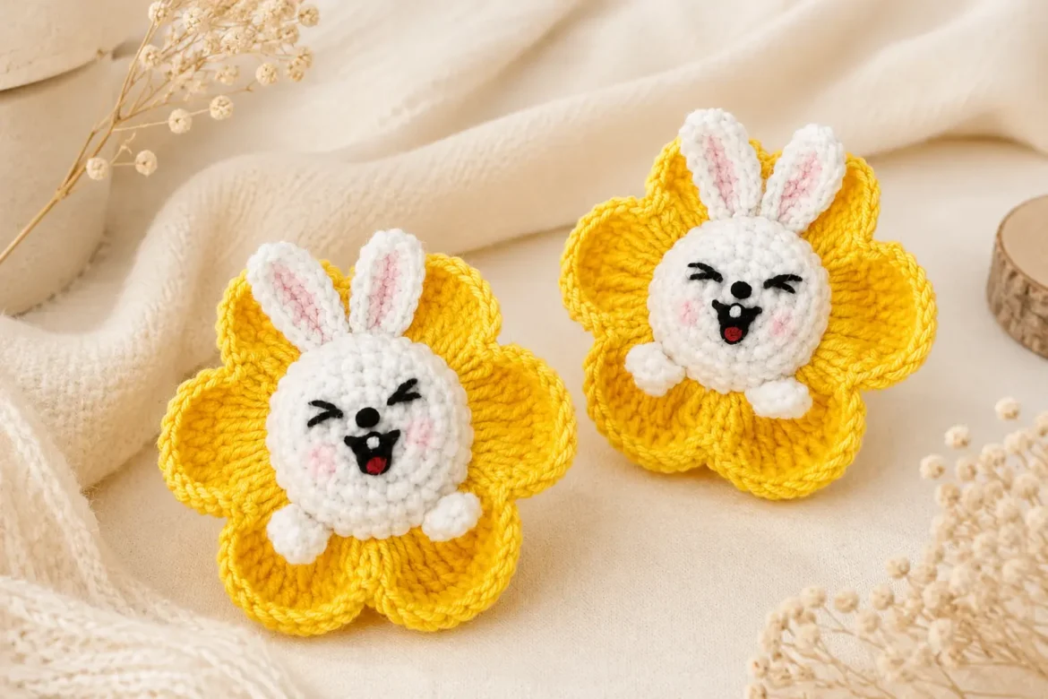 Two bunny in a flower crochet creations