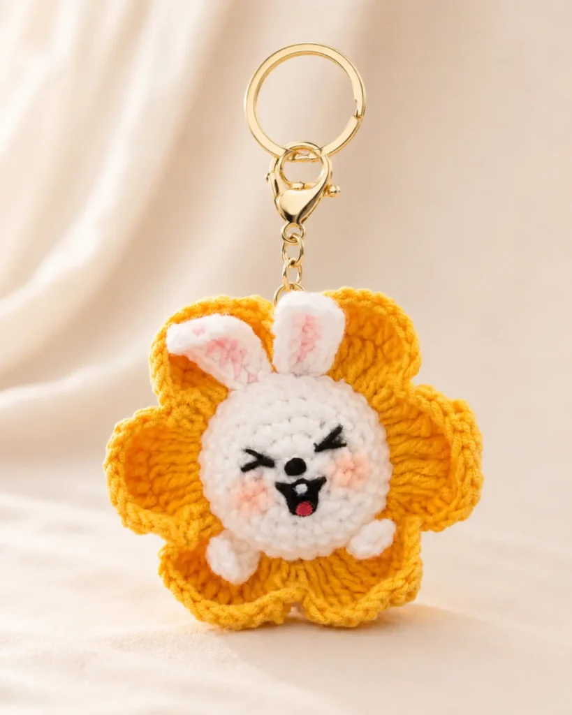Yellow bunny flower crochet keychain