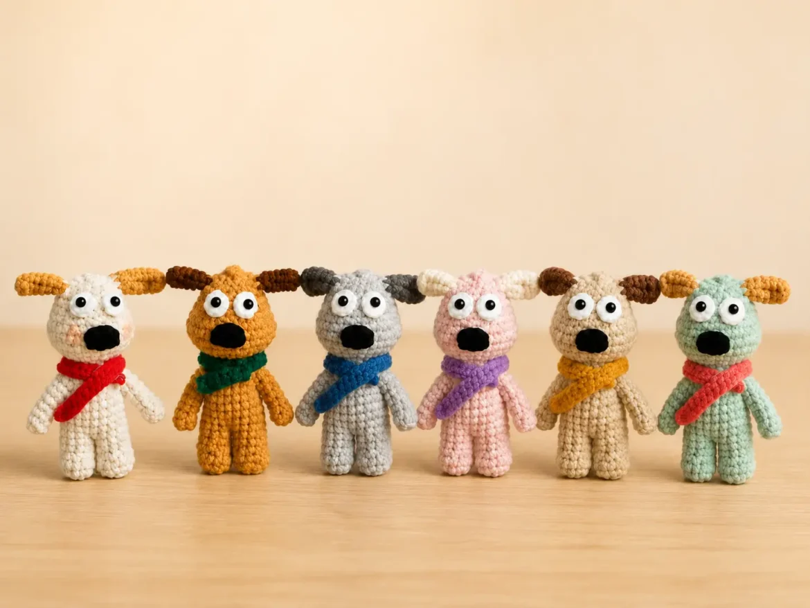 No-Sew Long-Eared Dog Amigurumi Pattern in six color variations