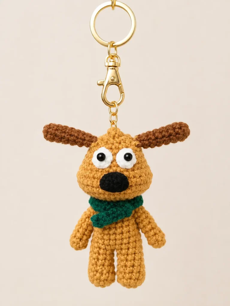 No-Sew Long-Eared Dog Amigurumi Pattern made into a crochet keychain