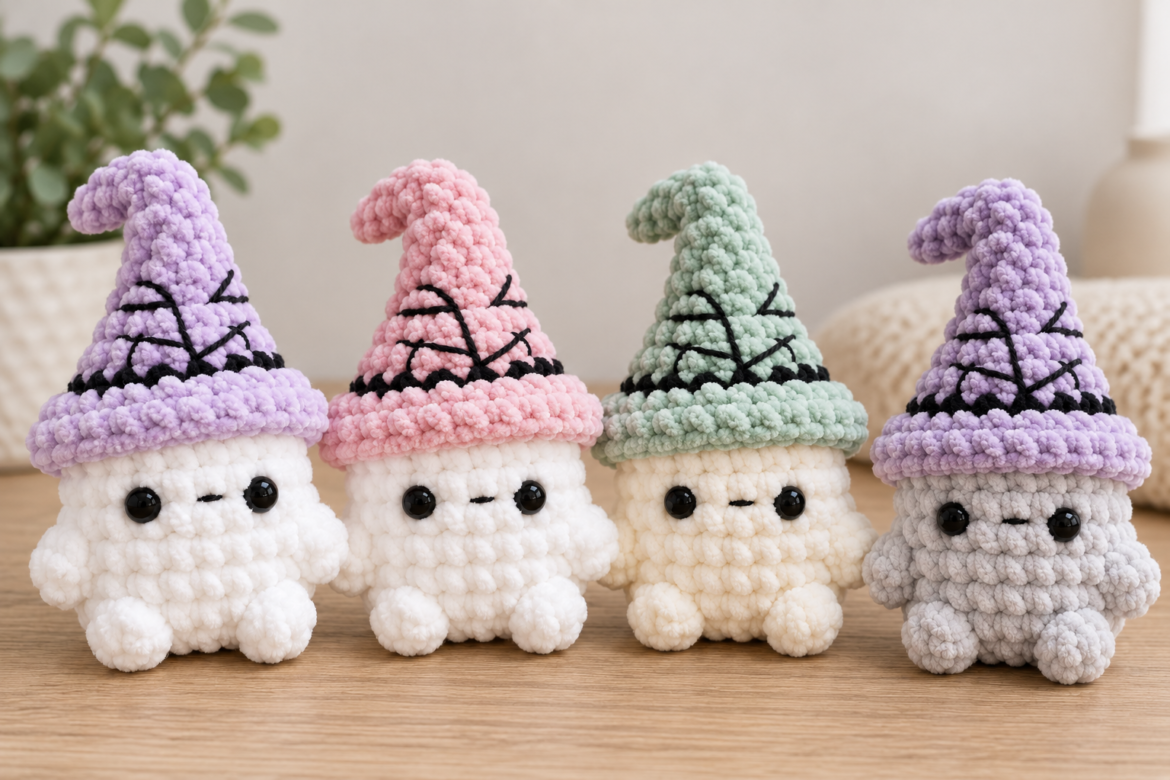 No-Sew Mini Witch Ghost Crochet Pattern color variations
