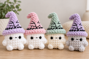 No-Sew Mini Witch Ghost Crochet Pattern color variations